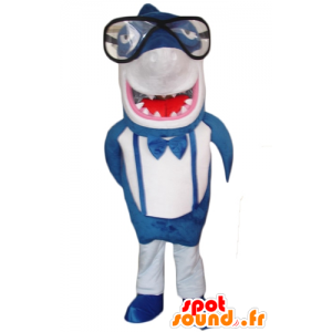 Blå och vit hajmaskot, jätte och rolig - Spotsound maskot