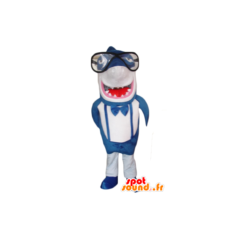Mascot blauwe en witte haai, gigantische en grappige - MASFR24194 - mascottes Shark