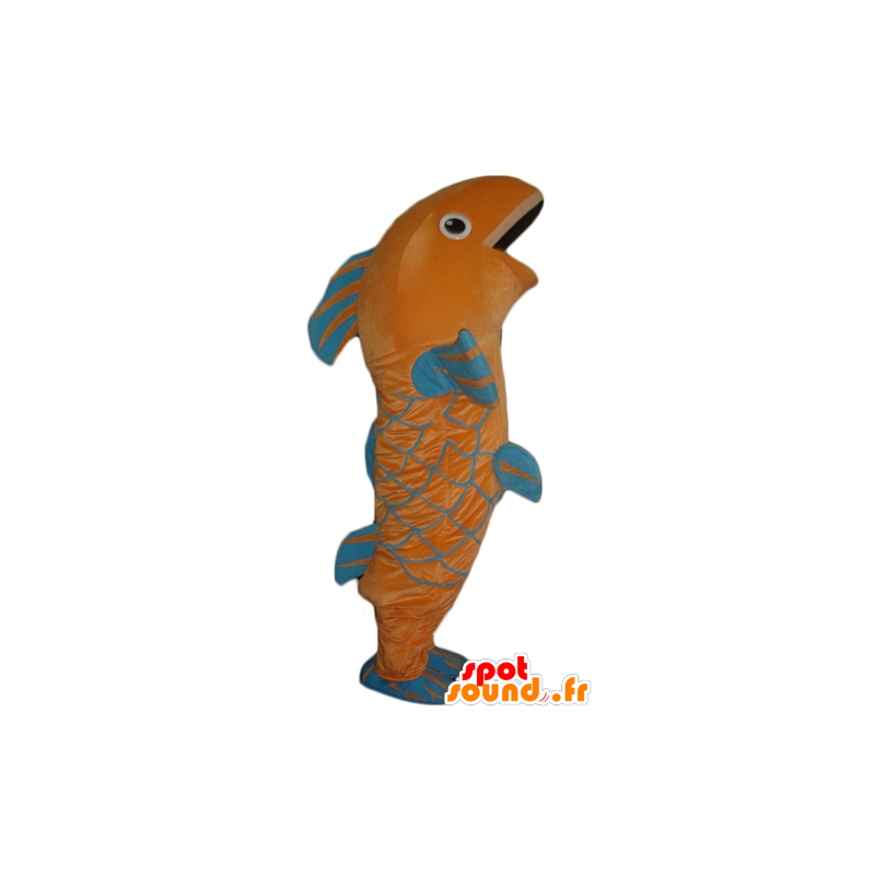 Reusachtige vis mascotte, oranje en blauw - MASFR24196 - Fish Mascottes