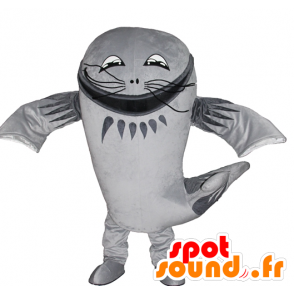 Mascotte de gros poisson gris, de poisson-chat, géant - MASFR24198 - Mascottes de chat