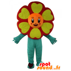 Mascot rød blomst, oransje, gul og grønn, veldig smilende - MASFR24201 - Maskoter planter