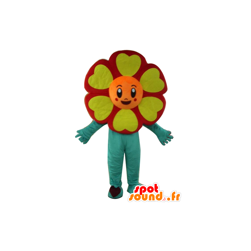 Mascot rode bloem, oranje, geel en groen, zeer glimlachen - MASFR24201 - mascottes planten
