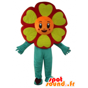 Mascot rode bloem, oranje, geel en groen, zeer glimlachen - MASFR24201 - mascottes planten