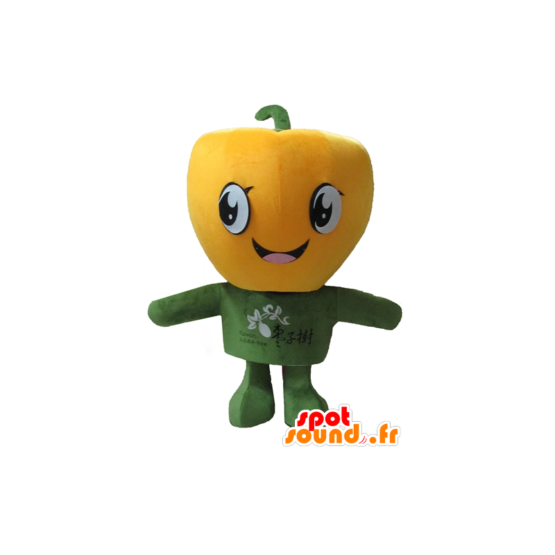 Grote gele paprika mascotte, reus en glimlachen - MASFR24204 - Vegetable Mascot