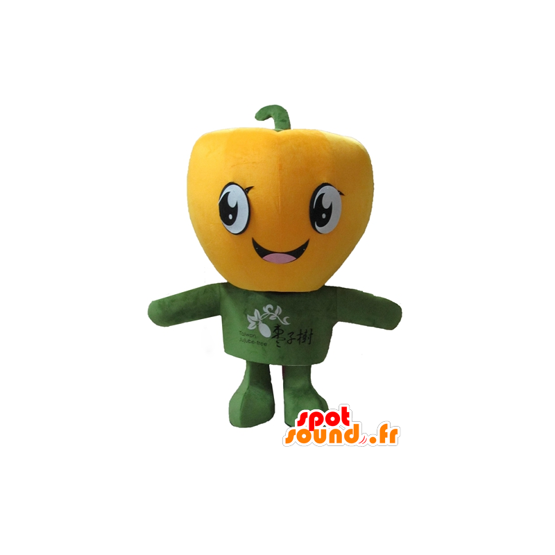 Mascotte de gros poivron jaune, géant et souriant - MASFR24204 - Mascotte de légumes