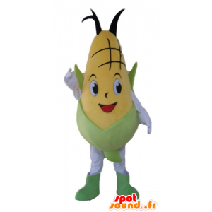 Klas maskot žluté a zelené kukuřice, obří a usměvavý - MASFR24209 - potraviny maskot