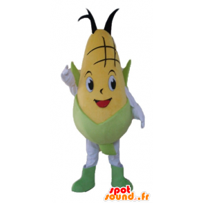 Cob mascot yellow and green corn, giant and smiling - MASFR24209 - Food mascot