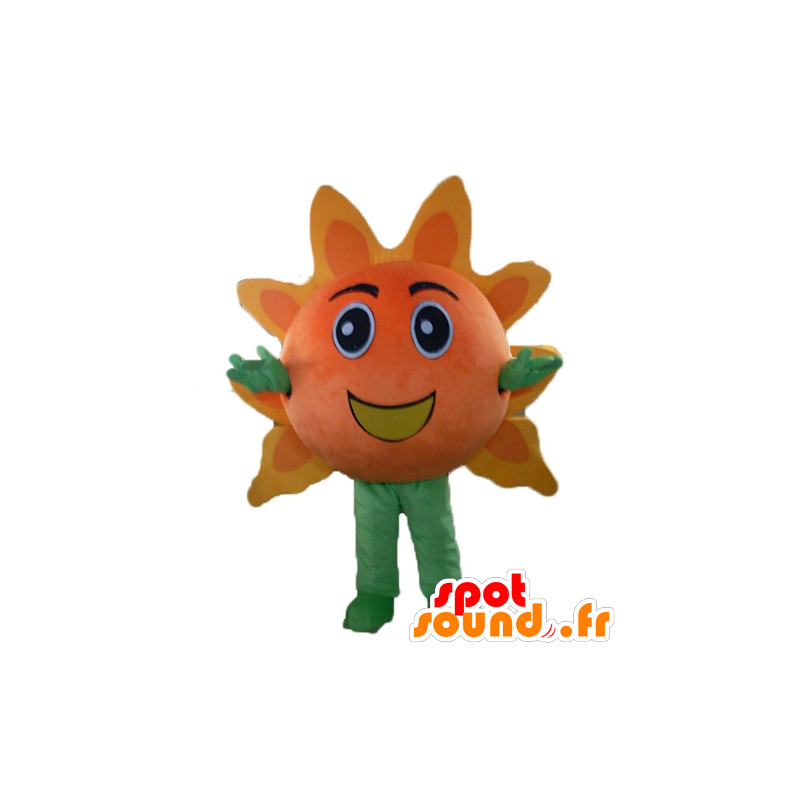 Giant zon mascotte, oranje en geel, en al glimlach - MASFR24211 - Niet-ingedeelde Mascottes