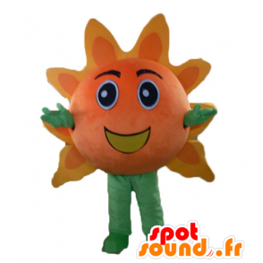 Giant zon mascotte, oranje en geel, en al glimlach - MASFR24211 - Niet-ingedeelde Mascottes