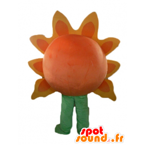 Kæmpe sol maskot, orange og gul, meget smilende - Spotsound