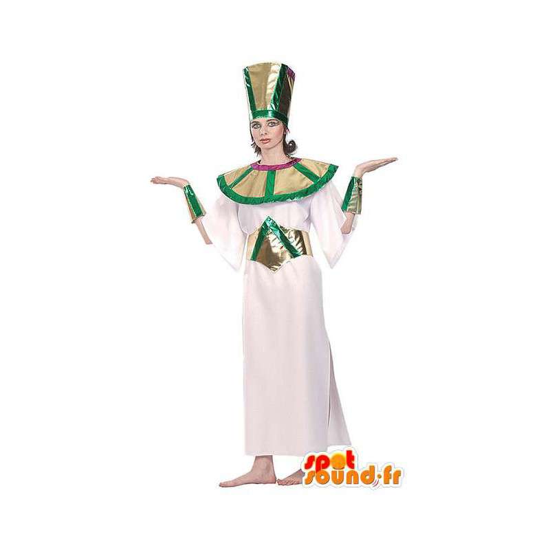 Mascot of Cleopatra in white dress, gold and green - MASFR006638 - Mascots famous characters