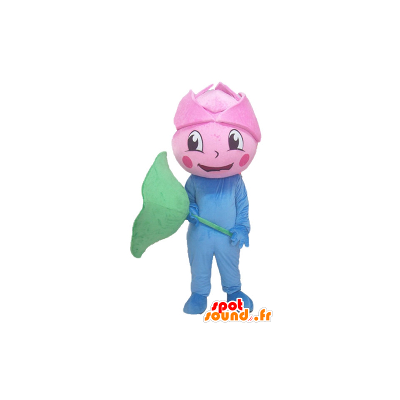 Mascota gigante de color rosa, flor rosada, azul y verde - MASFR24215 - Mascotas de plantas