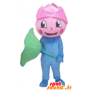 Gigante mascotte rosa, fiore rosa, blu e verde - MASFR24215 - Mascotte di piante