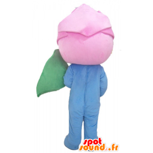 Giant pink mascot, pink flower, blue and green - MASFR24215 - Mascots of plants