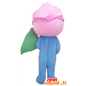 Giant roze mascotte, roze bloem, blauw en groen - MASFR24215 - mascottes planten