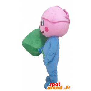 Giant pink mascot, pink flower, blue and green - MASFR24215 - Mascots of plants