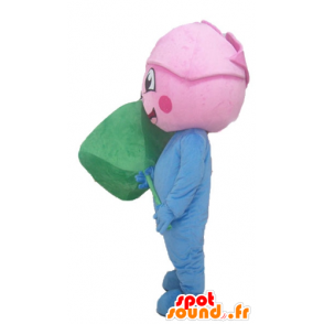 Mascota gigante de color rosa, flor rosada, azul y verde - MASFR24215 - Mascotas de plantas