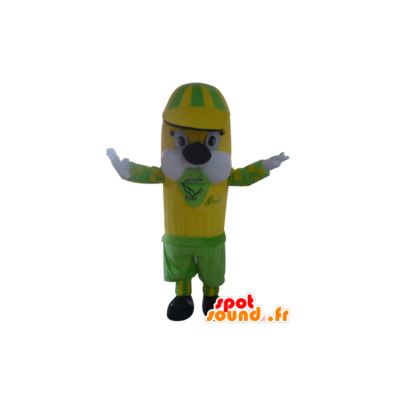 Cob mascotte gigante giallo e verde di mais - MASFR24221 - Mascotte di cibo