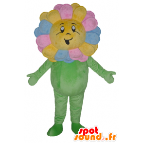 Mascotte de jolie fleur multicolore, géante et souriante - MASFR24222 - Mascottes de plantes