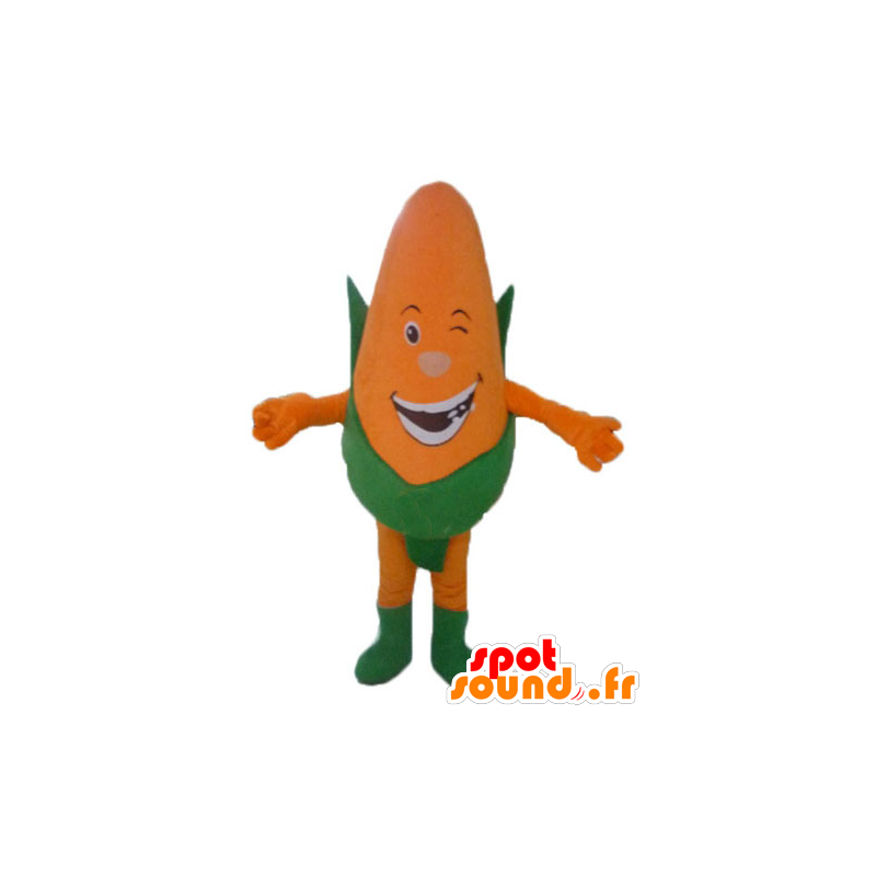 Cob corn giant mascot, orange and green, smiling - MASFR24223 - Food mascot