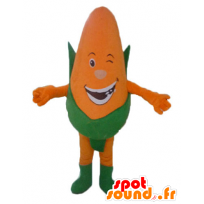 Cob corn giant mascot, orange and green, smiling - MASFR24223 - Food mascot