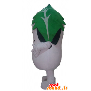 Mascotte de radis blanc, de Dudhi avec une feuille sur la tête - MASFR24224 - Mascottes de plantes