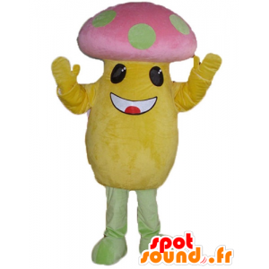 Mascot cogumelo grande amarelo e rosa com ervilhas verdes - MASFR24228 - Mascot vegetal