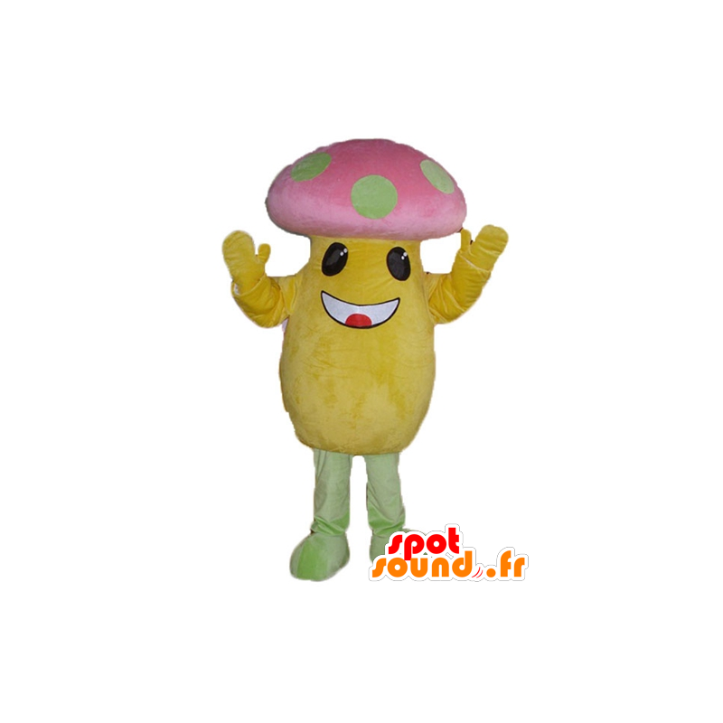 Mascot cogumelo grande amarelo e rosa com ervilhas verdes - MASFR24228 - Mascot vegetal