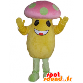 Mascot cogumelo grande amarelo e rosa com ervilhas verdes - MASFR24228 - Mascot vegetal