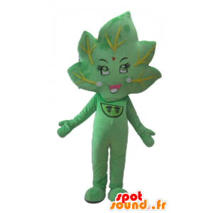 Foglia verde mascotte, gigante e sorridente - MASFR24233 - Mascotte di piante