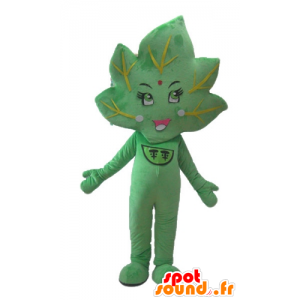 Grön bladmaskot, jätte och ler - Spotsound maskot