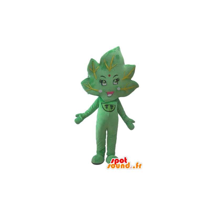 Green leaf mascot, giant and smiling - MASFR24233 - Mascots of plants