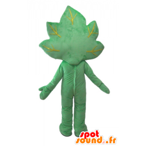 Foglia verde mascotte, gigante e sorridente - MASFR24233 - Mascotte di piante