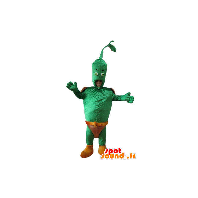 Mascotte vegetal verde gigante, con una hoja de color marrón - MASFR24235 - Mascota de verduras