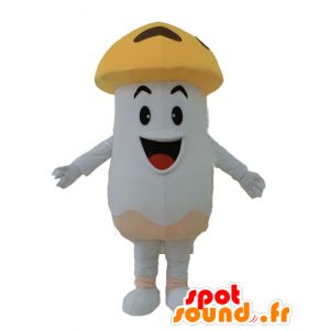 Gigante mascotte fungo, fungo bianco e arancio, sorridente - MASFR24237 - Mascotte di verdure