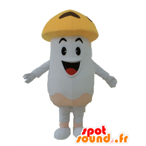 Mascota de la seta gigante, champiñón blanco y naranja, sonriendo - MASFR24237 - Mascota de verduras