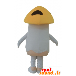 Reuzenchampignon mascotte, wit en oranje paddestoel, glimlachend - MASFR24237 - Vegetable Mascot