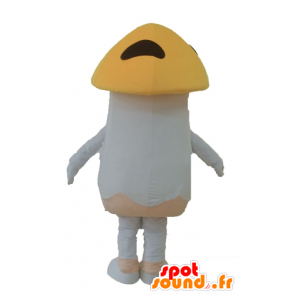 Mascote cogumelo gigante, cogumelo branco e laranja, sorrindo - MASFR24237 - Mascot vegetal