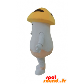 Gigante mascotte fungo, fungo bianco e arancio, sorridente - MASFR24237 - Mascotte di verdure