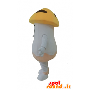 Mascotte de champignon géant, de cèpe blanc et orange, souriant - MASFR24237 - Mascotte de légumes