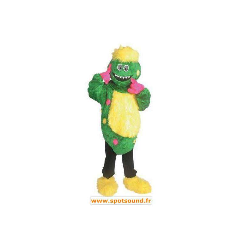 Sjov monster maskot, grøn og gul - Spotsound maskot kostume