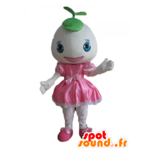 Flicka maskot i rosa klänning, med ett runt huvud - Spotsound