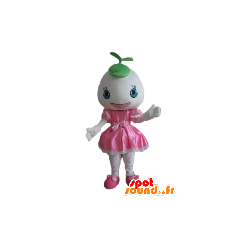 Mascotte de fille en robe rose, avec une tête ronde - MASFR24241 - Mascottes Garçons et Filles