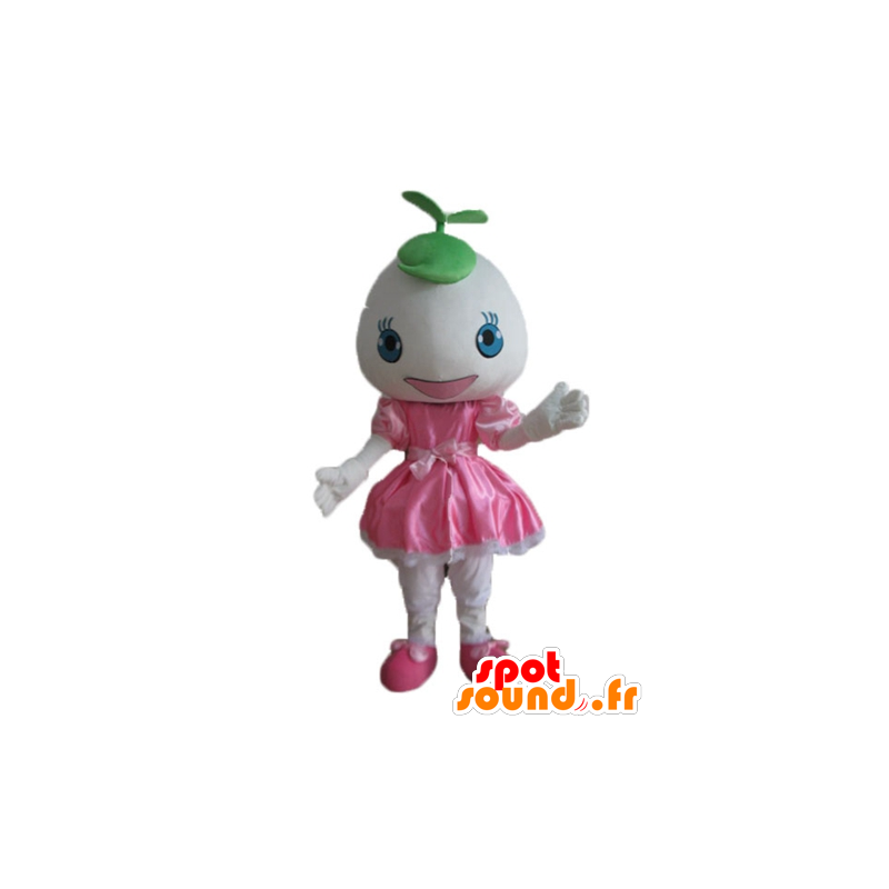 Vestido rosa da mascote da menina, com uma cabeça redonda - MASFR24241 - Mascotes Boys and Girls