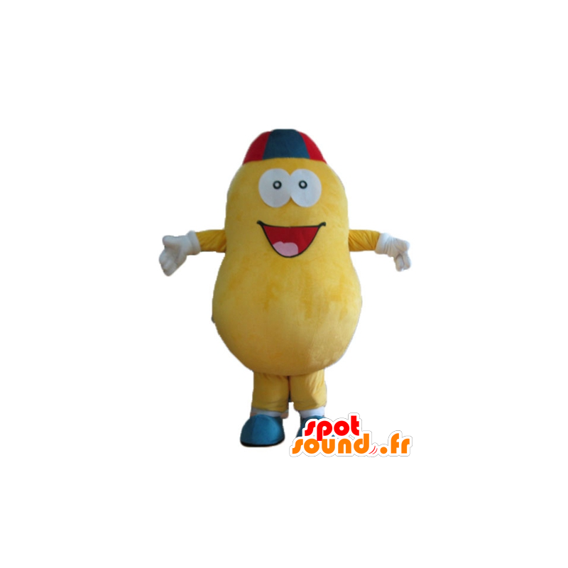 Maçã mascote terra amarela, ea gigante sorrindo - MASFR24245 - frutas Mascot