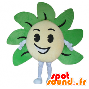 Gul og grøn blomstemaskot, kæmpe og smilende - Spotsound maskot