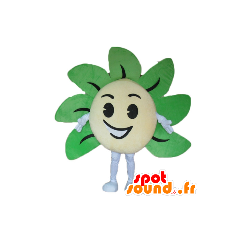 Gele en groene bloem mascotte, reus en glimlachen - MASFR24246 - mascottes planten