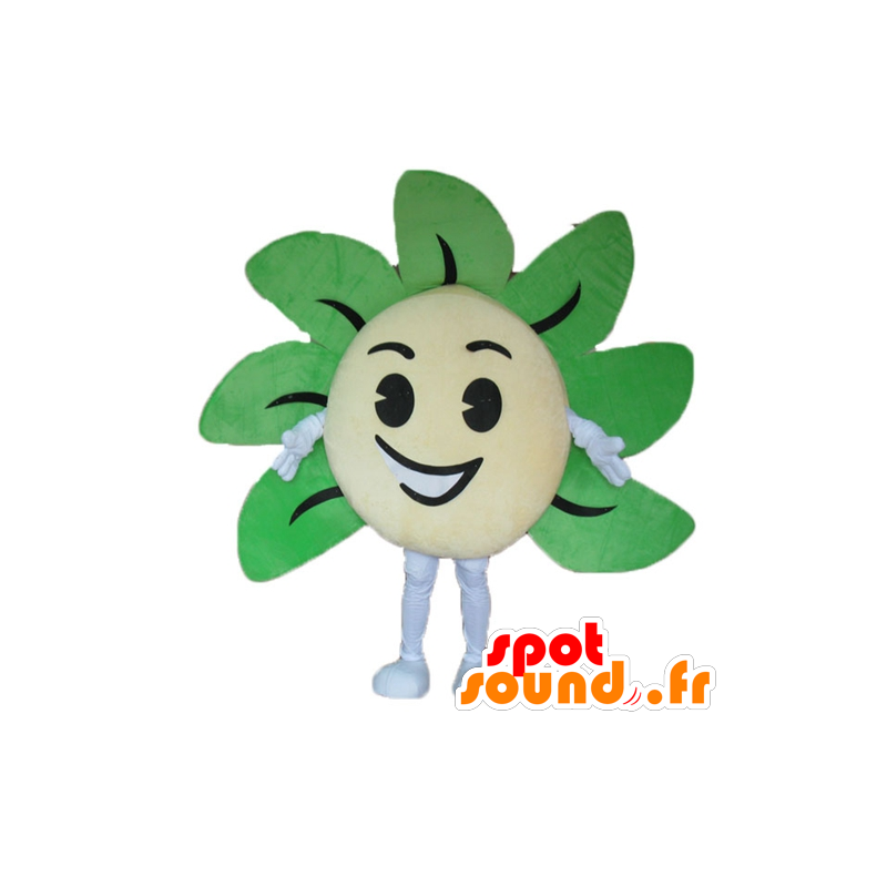 Giallo e verde fiore mascotte, gigante e sorridente - MASFR24246 - Mascotte di piante