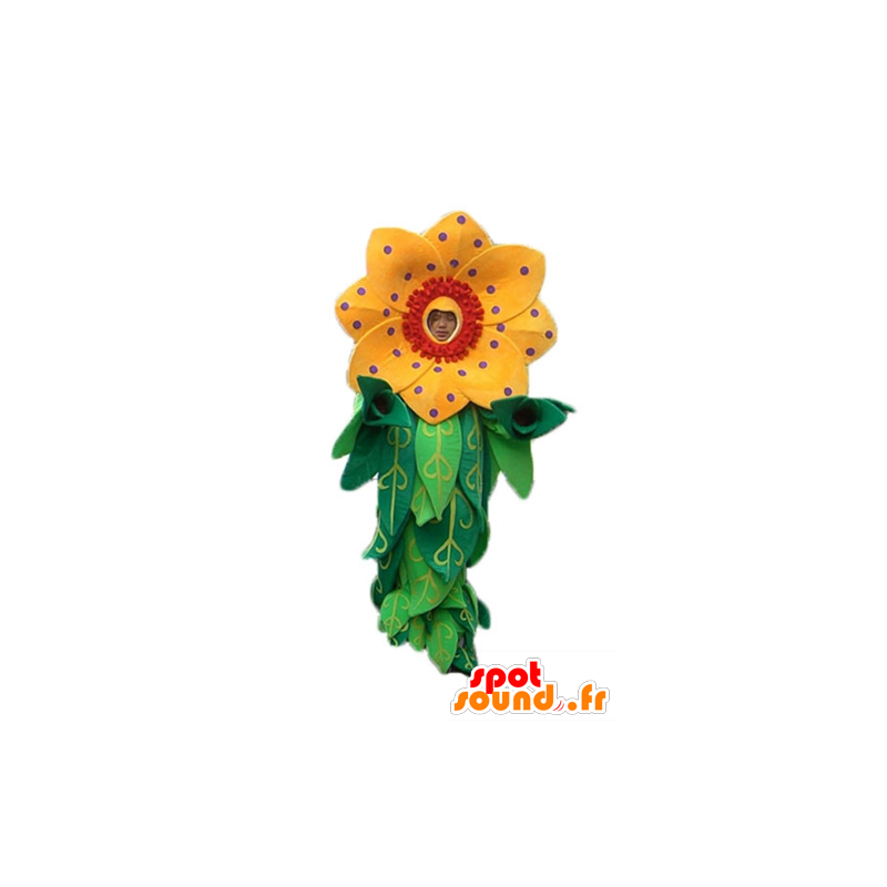 Mascotte de belle fleur jaune et rouge avec des feuilles - MASFR24249 - Mascottes de plantes