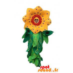 Mascotte de belle fleur jaune et rouge avec des feuilles - MASFR24249 - Mascottes de plantes